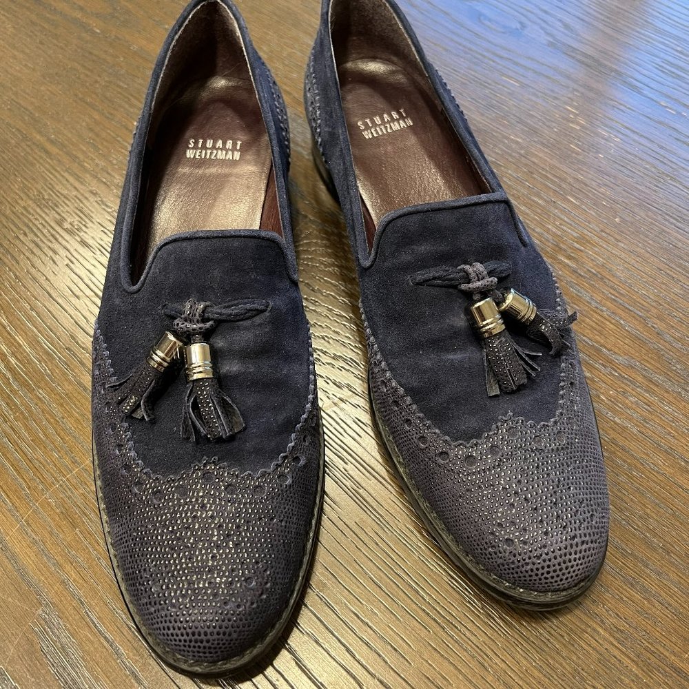 Stuart Weitzman suede navy loafers